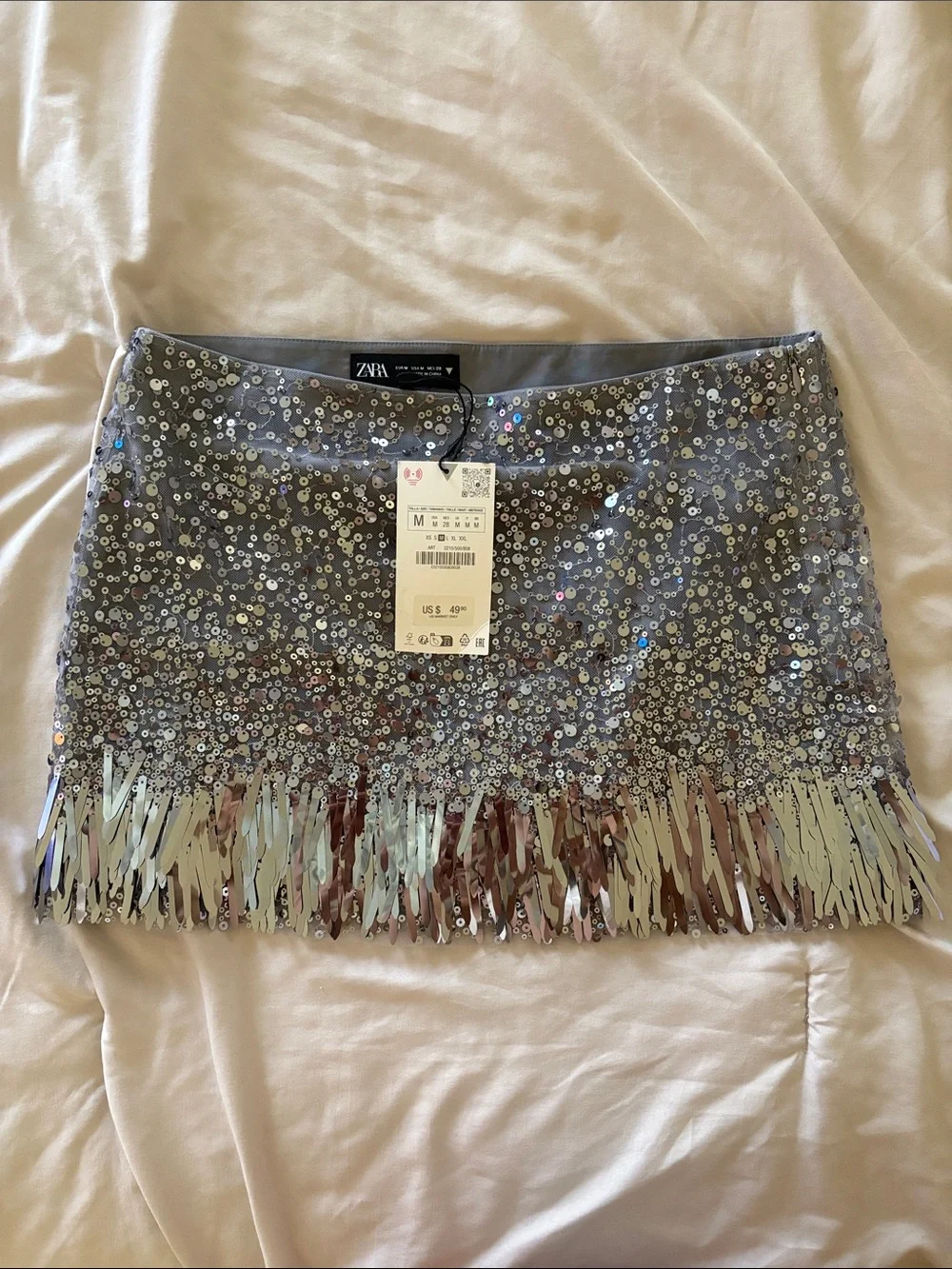 Zara Silver Sequin Fringe Scarf